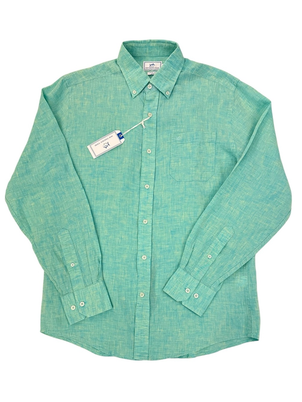 Southern Tide 100% Linen Aqua Turquoise Button Down Shirt Coastal Preppy Medium - Picture 2 of 16